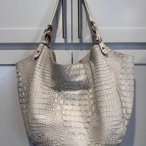Brahmin Jacqueline Hobo Handbag - Ivory Cream & Gray Croc Embossed Leather